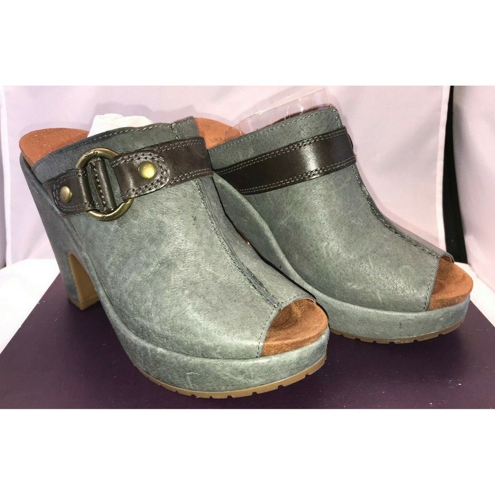 NIB Lucky Brand Veronica High Heel Platform Peep Toe Mules Shoes Rock Gray 8.5 M